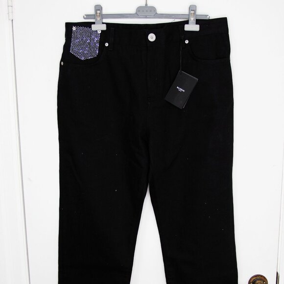BNWT AW23 BALMAIN STRAIGHT LEG RHINESTONES JEANS 36 - Picture 2 of 14